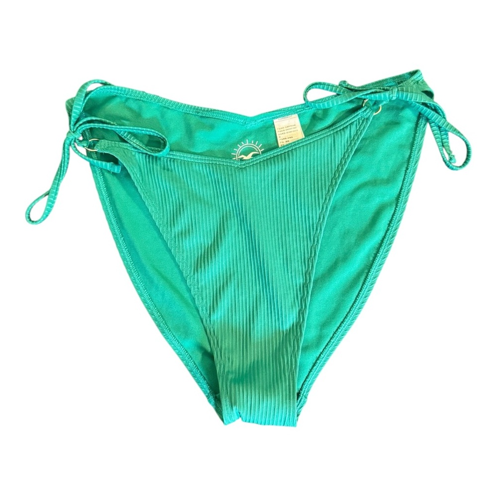 Hollister Womens Cheeky Bikini Bottom L Emerald Green Ribbed High Leg Swimsuit‎